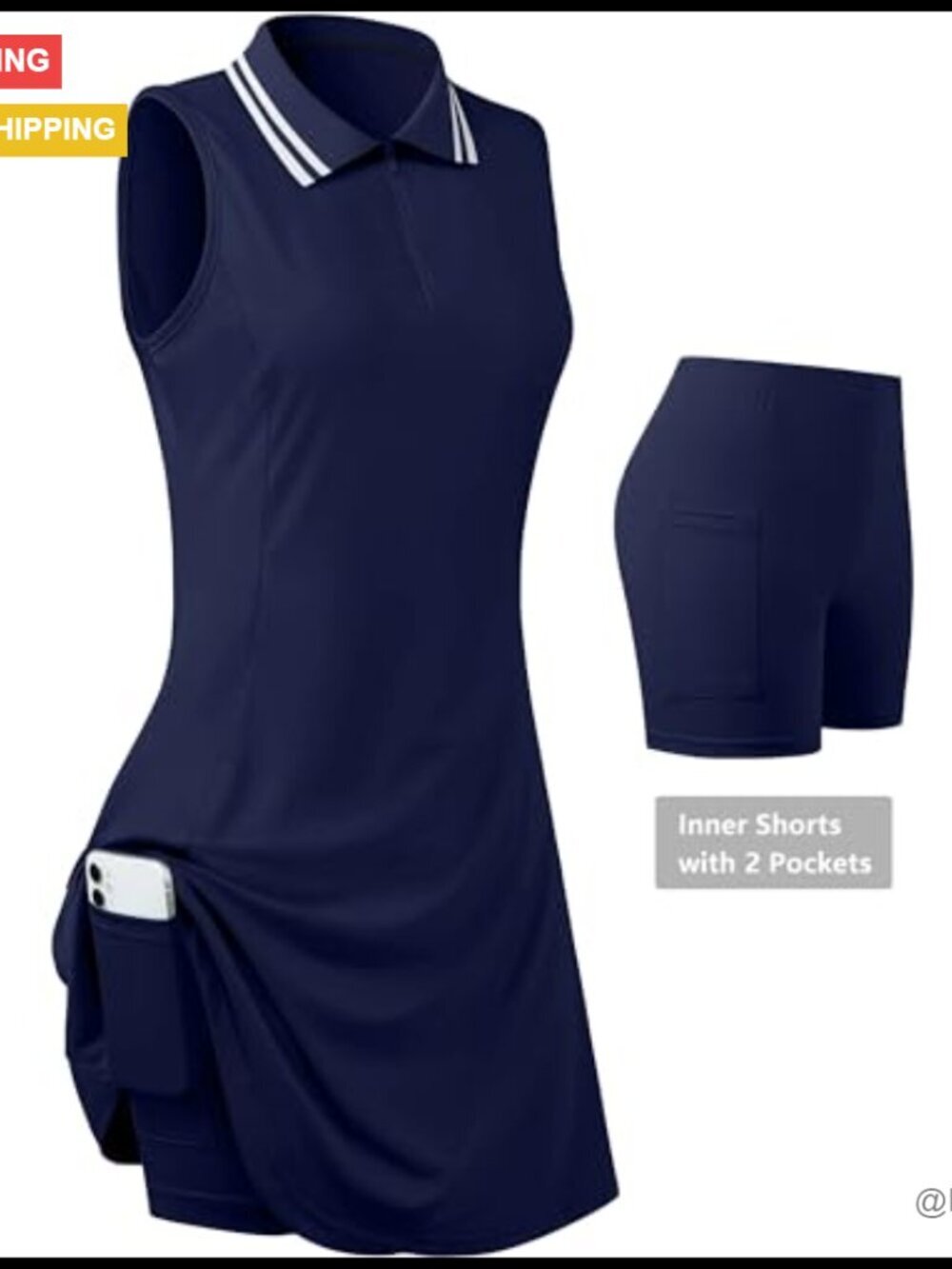 Sleeveless Golf Tennis Dress with Inner Shorts & Pockets - Picture 4 of 7